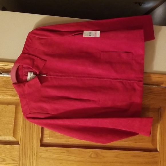 NWT Studio Works Petite 10P Faux Suede Zip Up Romanov Red Shirt Jacket Blazer - Picture 1 of 6